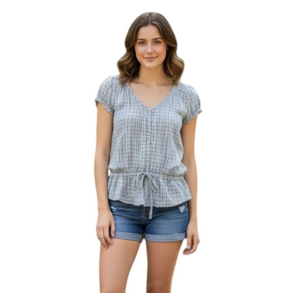 CONVERSE One Star 100% Cotton Blue Checkered Short Sleeve Top, Small